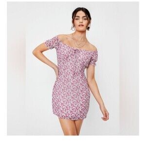 Nasty Gal Off Shoulder Floral Mini Dress Size 4 Lined Chiffon Sexy